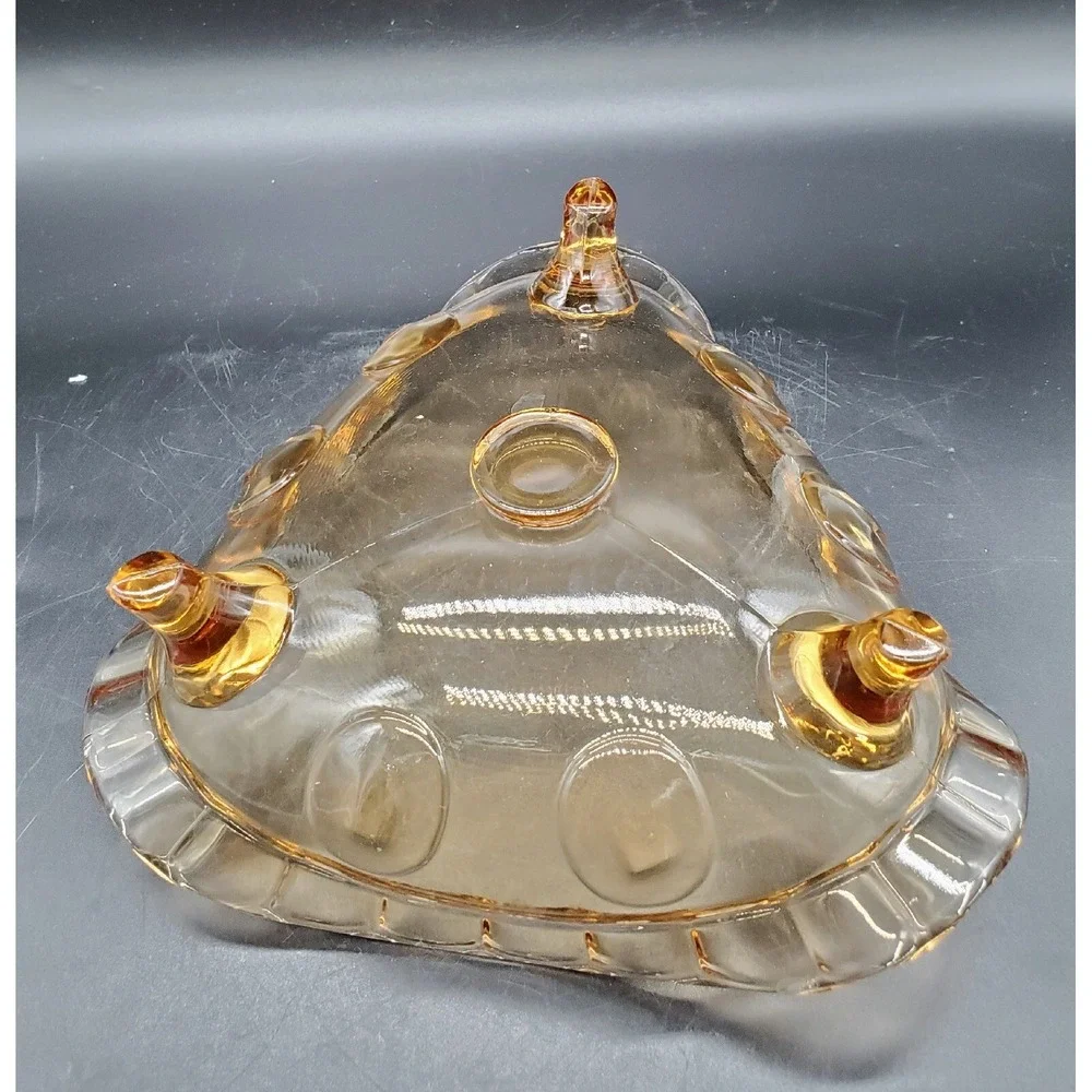 Vintage New Martinsville Glass Amber Thumbprint Footed Bowl Dish 7